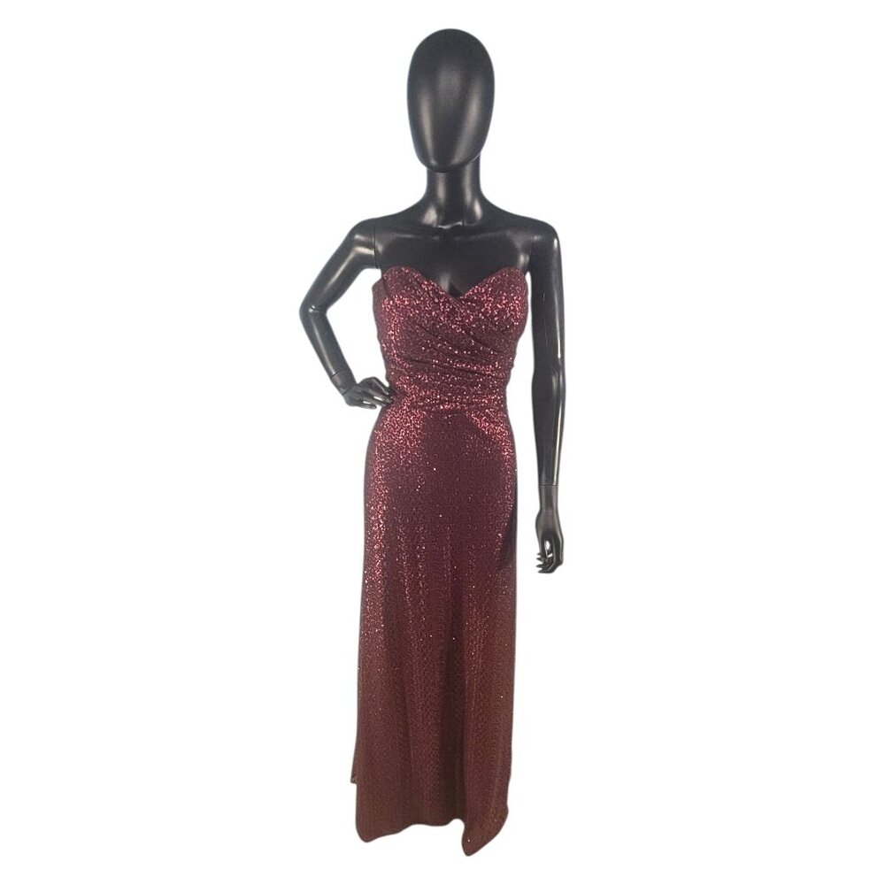 Bordeaux Sequin Halter Full Length Formal Gown - Mori Lee